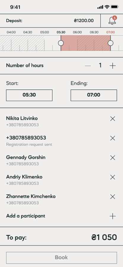 Dvor4Work app: meeting guests and booking total
